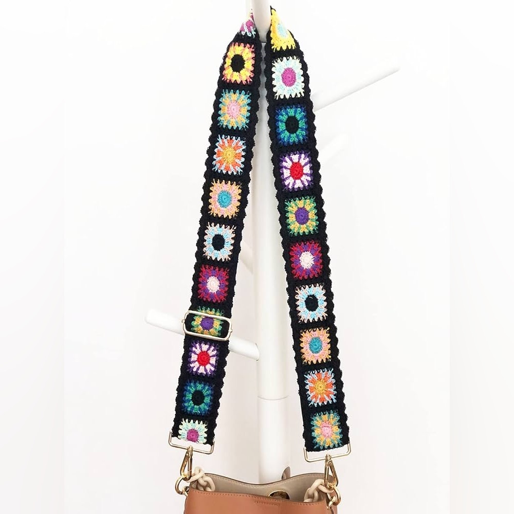 Vintage Handmade Crochet Floral Purse Straps Replacement Crossbody NEW - Picture 6 of 7